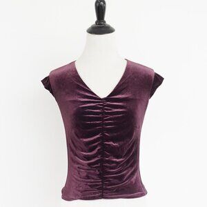Vintage y2k Maroon velvet ruched front short sleeve top XS Armani Exchange